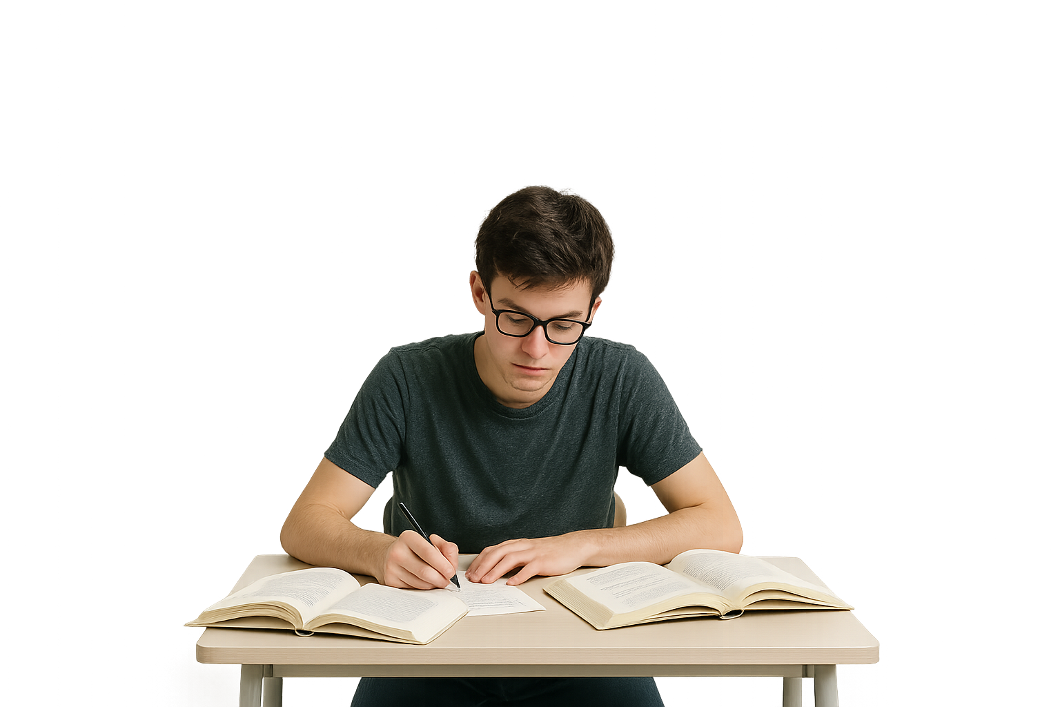 A student studying with open books at a desk in a focused environment, representing the disciplined learning approach taught by Dr. Vivek Sharma.