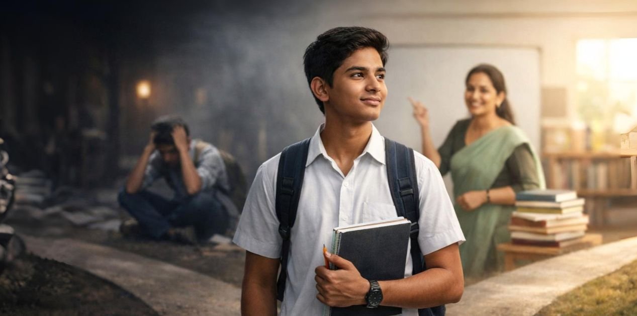 Student confidently walking with books after learning from the Best Chemistry Teacher, showing academic clarity, motivation, and strong guidance for exam success.